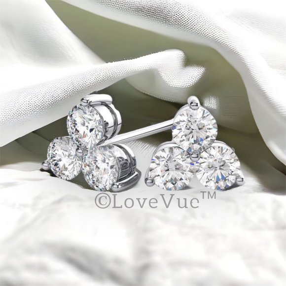 0.20ct. t.w. Diamond Tri-stone Brilliant Cut Stud Earrings - Picture 3 of 16